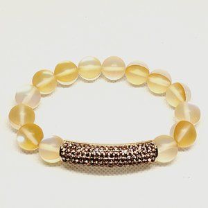 Champagne Aurora Borealis Glass & Champagne Austrian Crystal Bracelet 7 to 7.25"